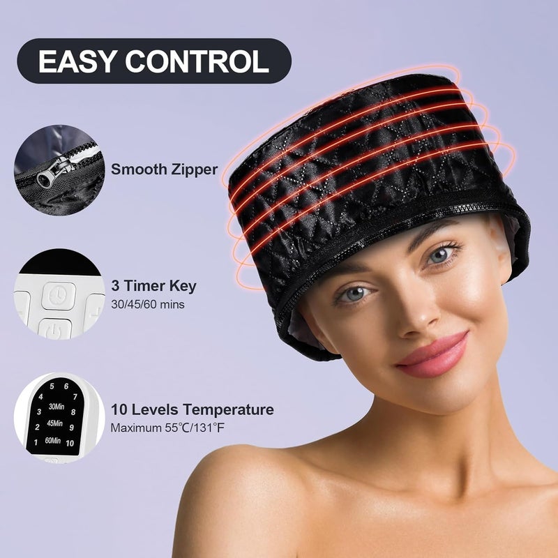 LIARTY Electric Hair Steamer Cap, Hair Care Hat Heating Cap with 10 Gears Temperature and Timer Control, Thermal Heat Cap for Black Hair Thermal (Black) - Image 4